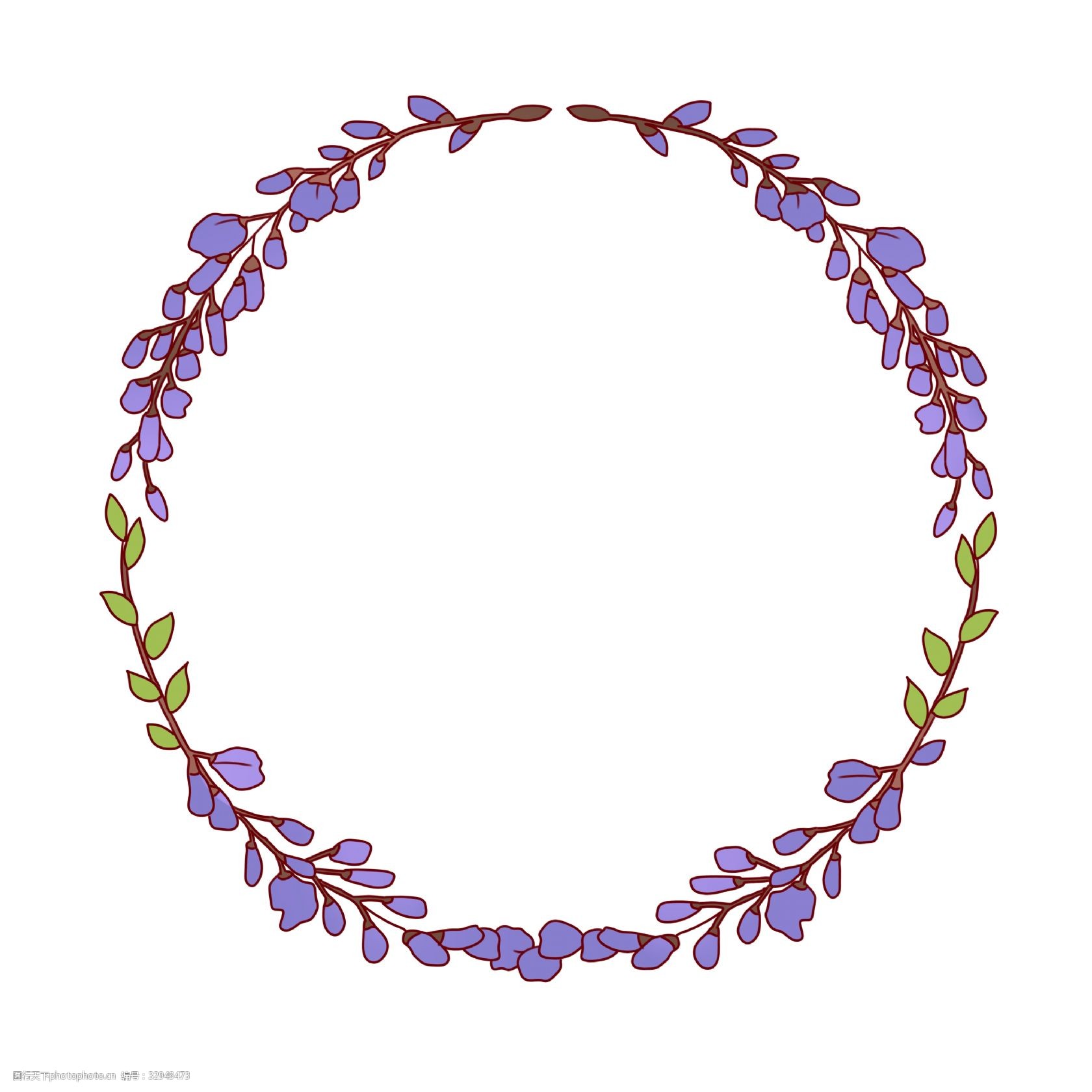 紫罗兰装饰 卡通花环 圆形花环 创意花环 绿叶装饰 花卉 边框