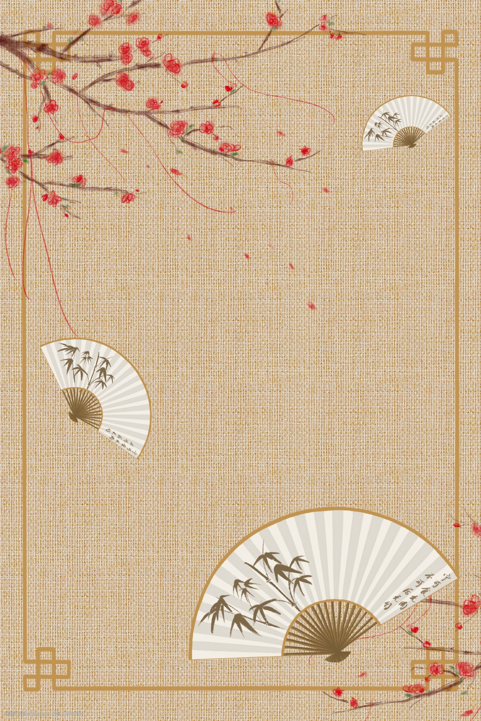 中式古典远山花卉工笔画古风背景