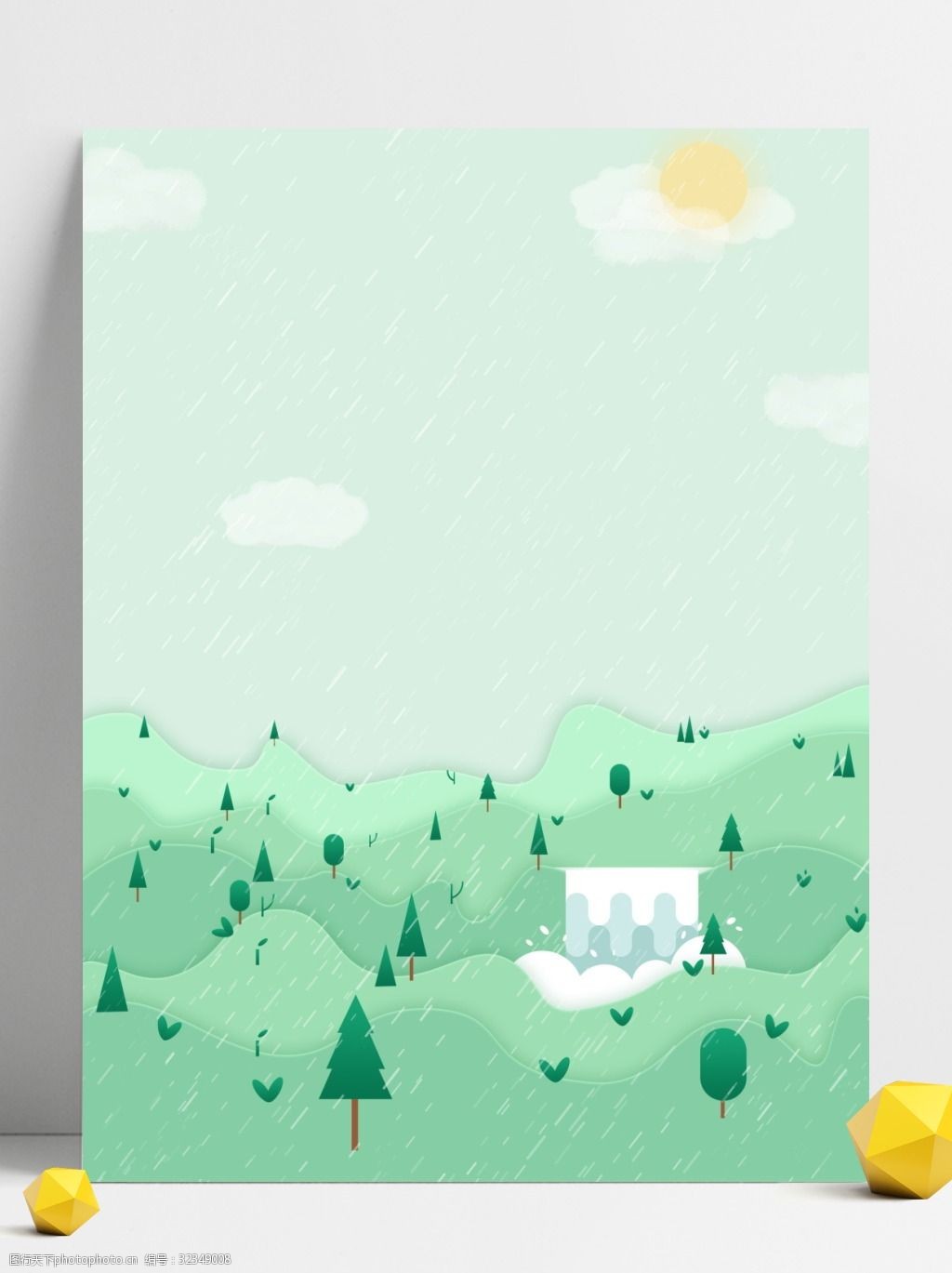 清新春季下雨草地背景素材