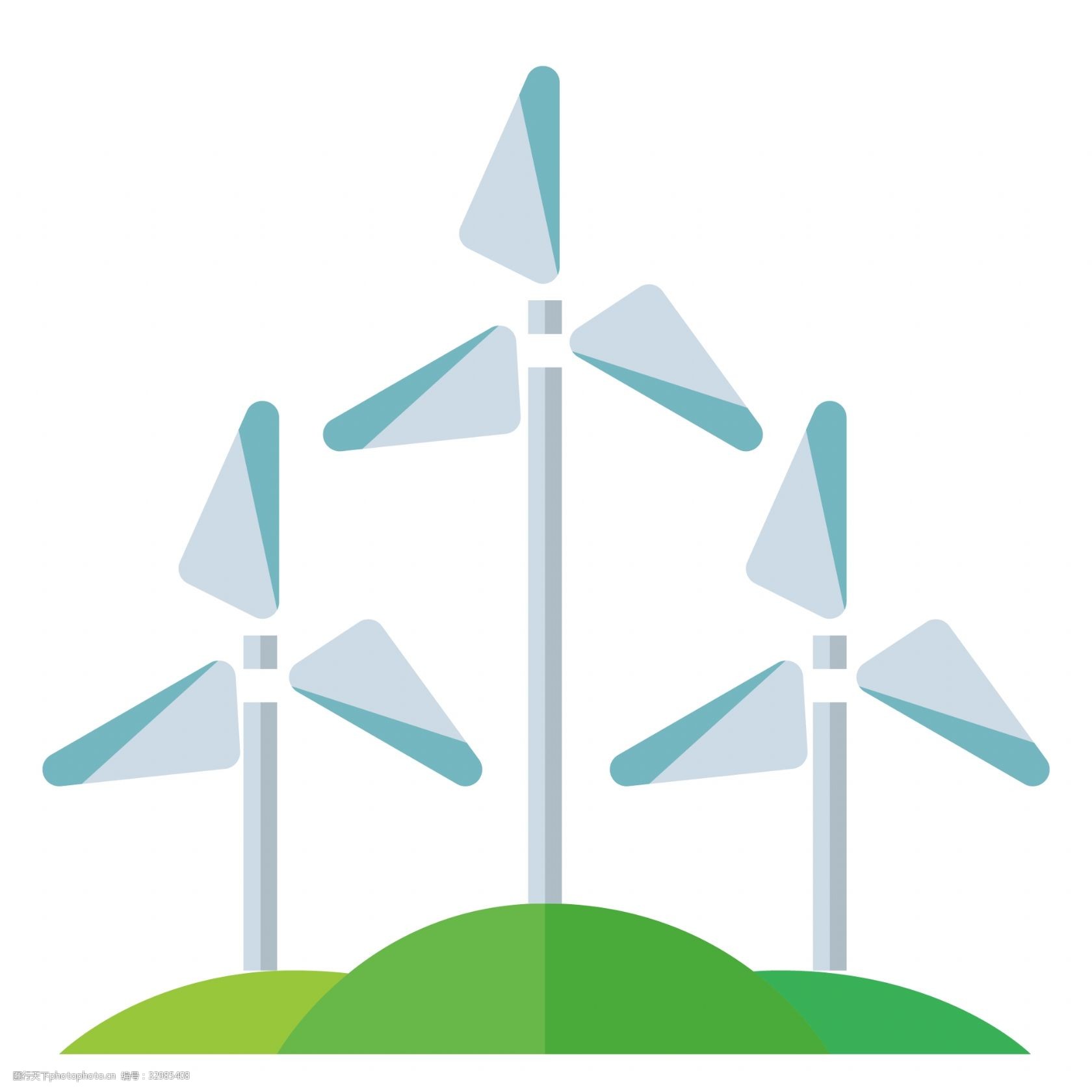 旋转的叶片 卡通插画 风车插画 环保插画 低碳环保 风力发电 绿色的