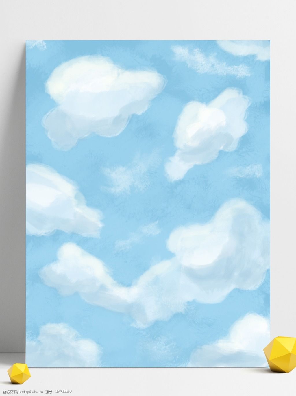 原创手绘油画风蓝天白云背景