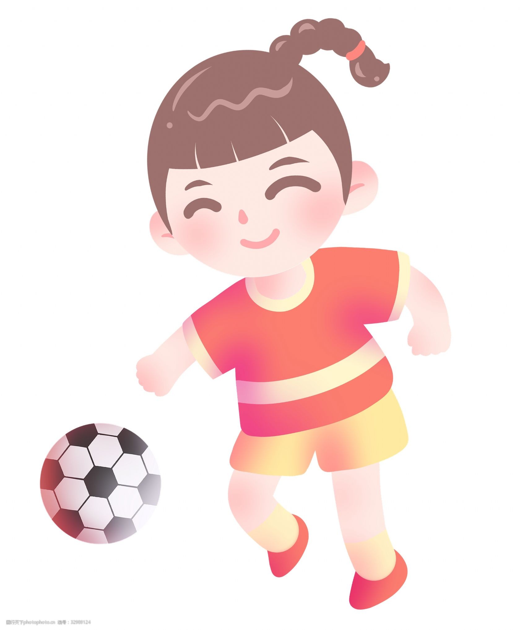 运动健身插画 圆形足球 健身的小女孩 踢球的小女孩 足球插画 开心的