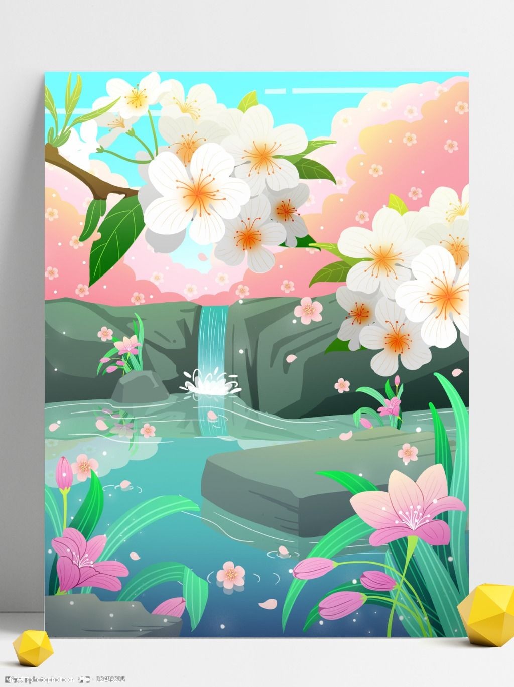 春季花园小溪背景设计