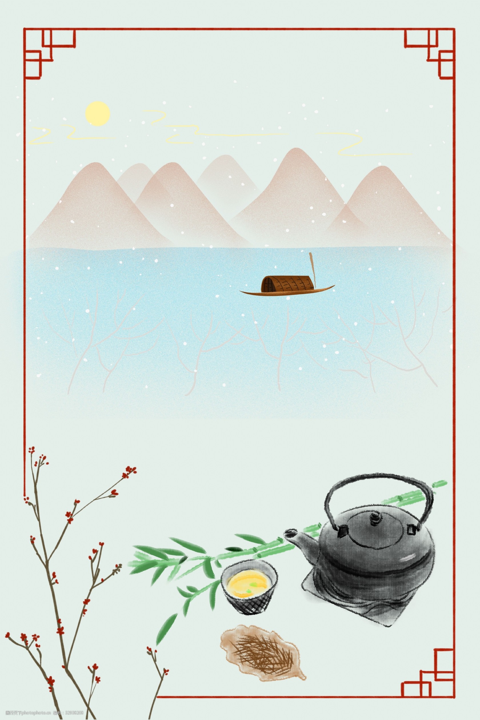 传统绿茶文化背景 夏季 中国风 茶叶 茶水 茶壶 唯美 古风 传统 喝茶