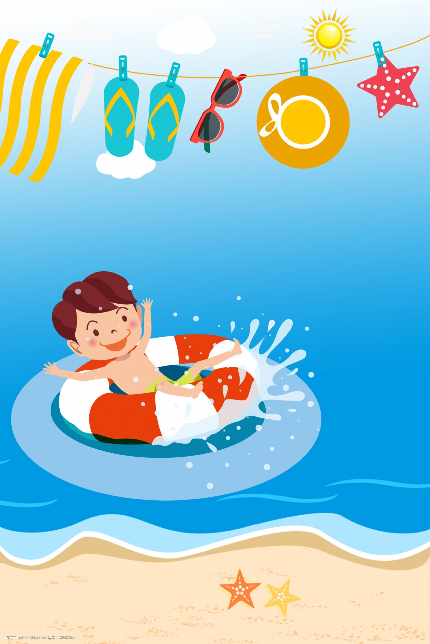 关键词:夏日儿童戏水背景 卡通手绘少儿游泳 游泳圈 夏天 夏季 夏日