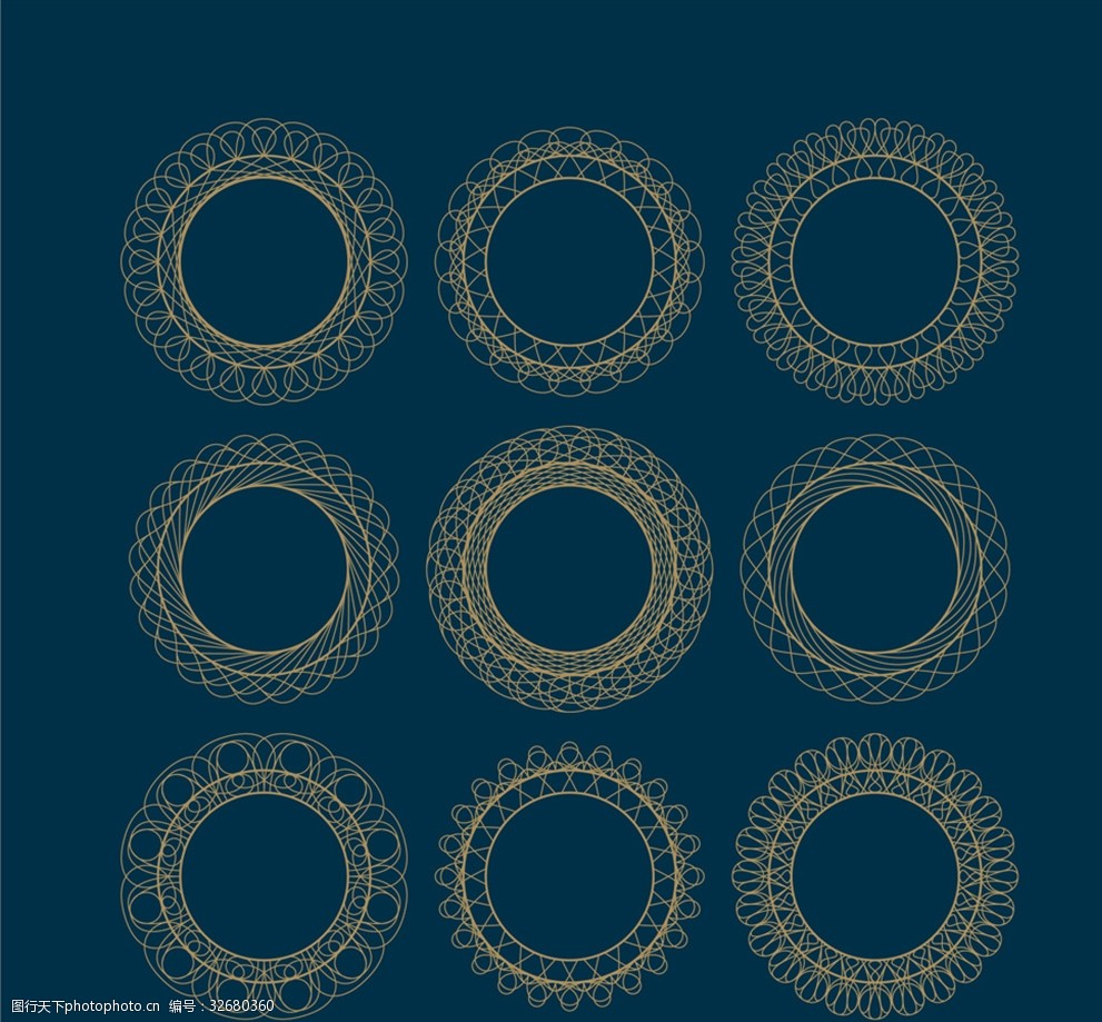 9款圆形金色花纹框架 金色 圆形 花纹 框架 金色花纹框架 设计 底纹