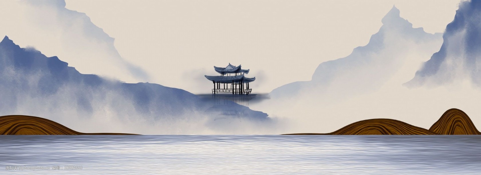蓝色中国风水墨banner