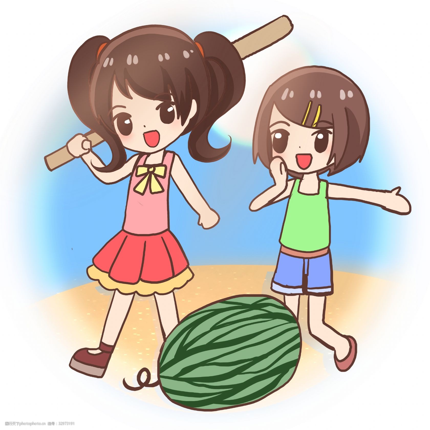 夏日在海边打西瓜