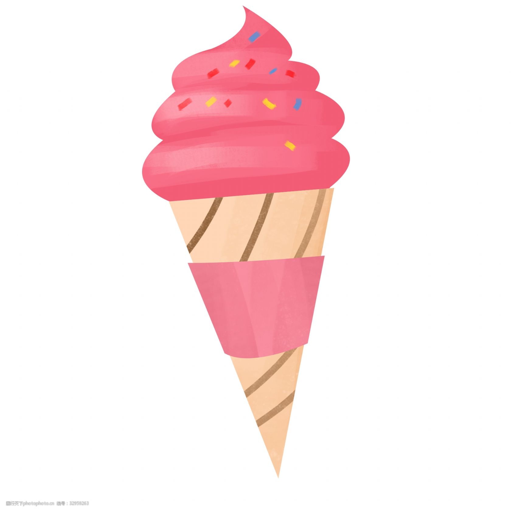 冰淇淋 夏天 卡通手绘 少女心 粉色 可爱 儿童 冷饮 甜筒 夏季 凉爽