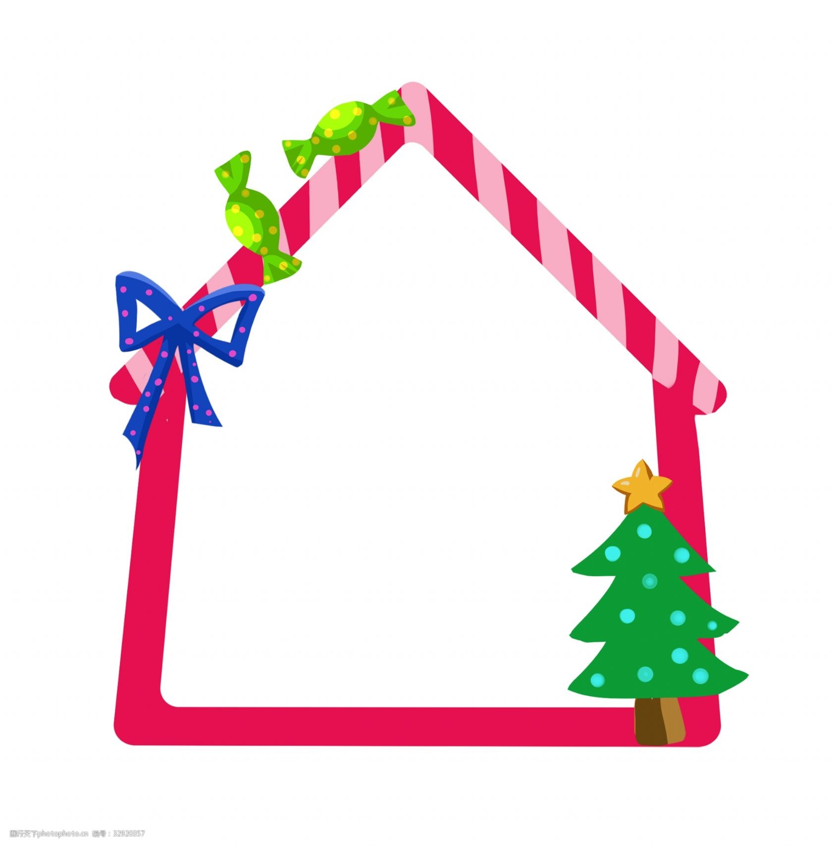 关键词:圣诞树装饰卡通边框 小房子 糖果 边框