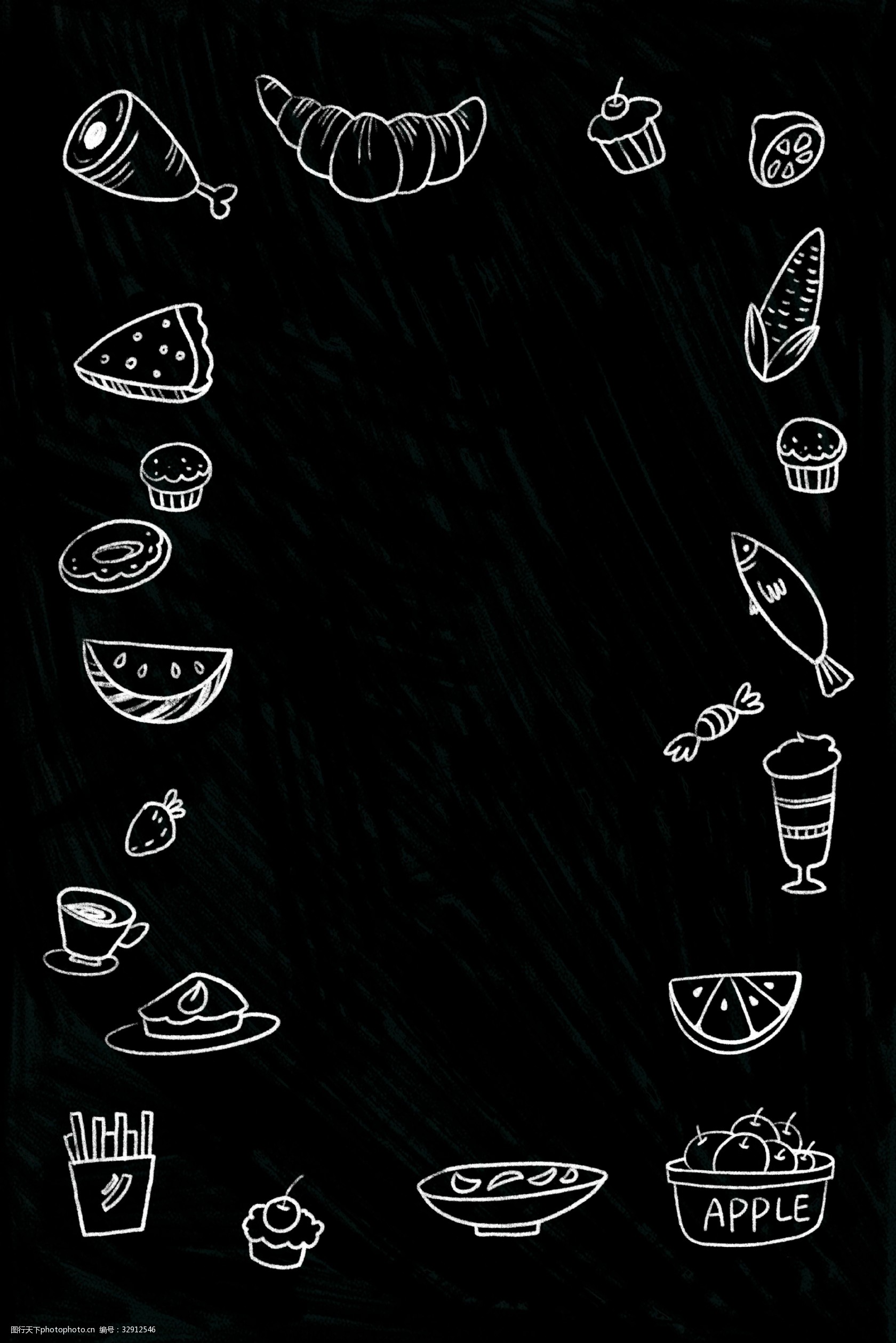 关键词:美食黑白简笔黑板画 黑白 食物 简笔画 美食 面包 甜品 饮料