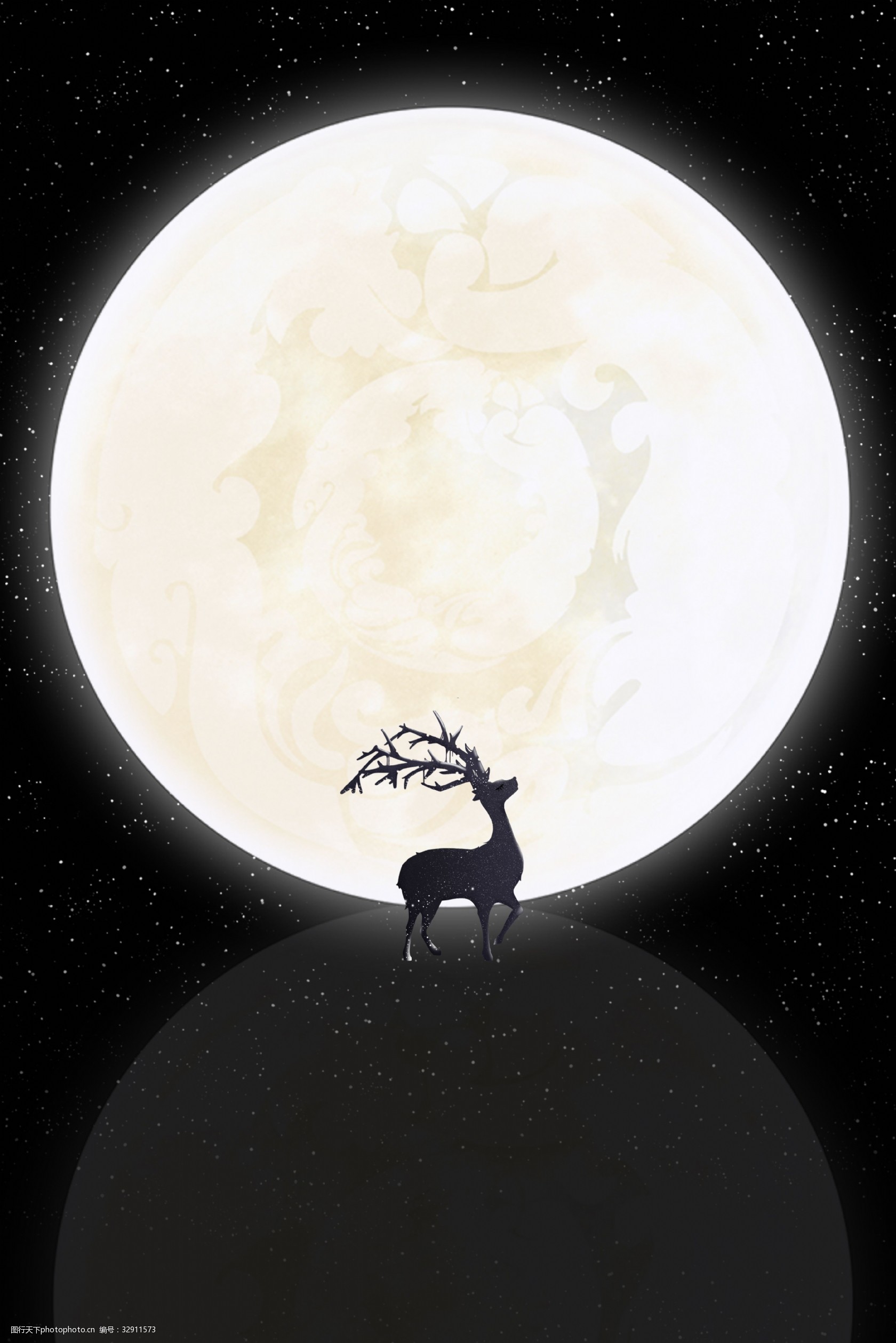 晚安问候月亮麋鹿唯美背景 晚安 问候 月亮 麋鹿 唯美 文艺 质感 剪影