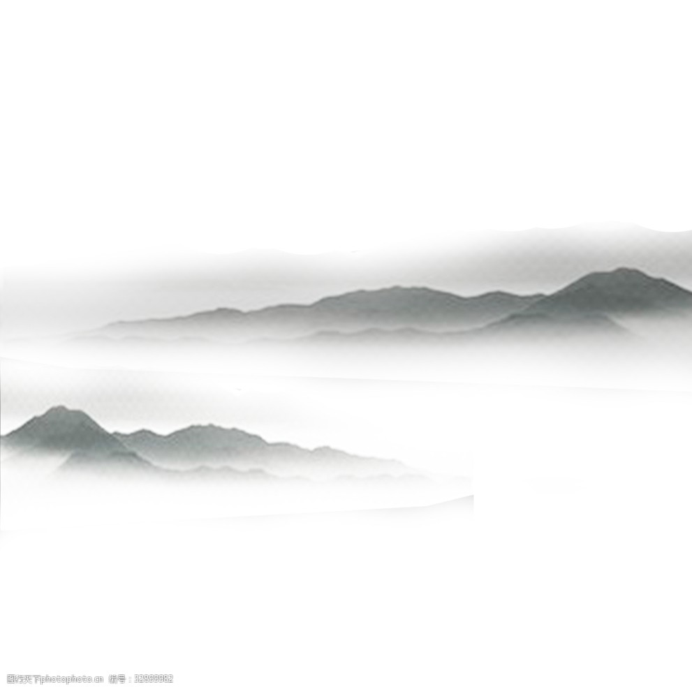中国风水墨画远山流水云山雾罩黑