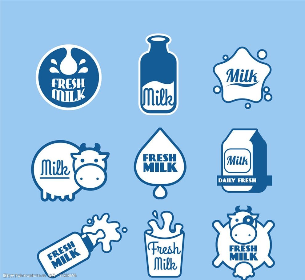关键词:9款蓝色牛奶标签 蓝色 标签 牛奶 奶牛 奶瓶 瓶子 设计 标志