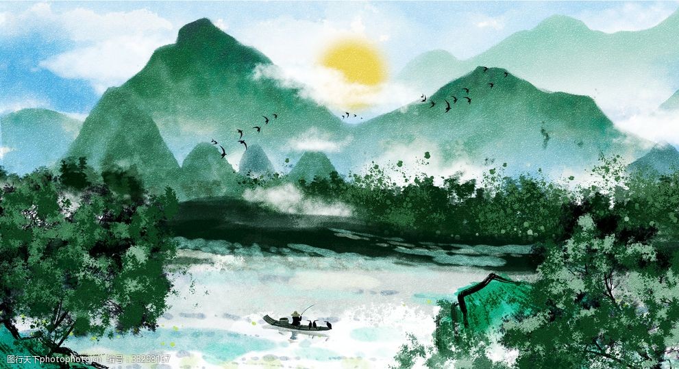 唯美青山绿水中国水墨画