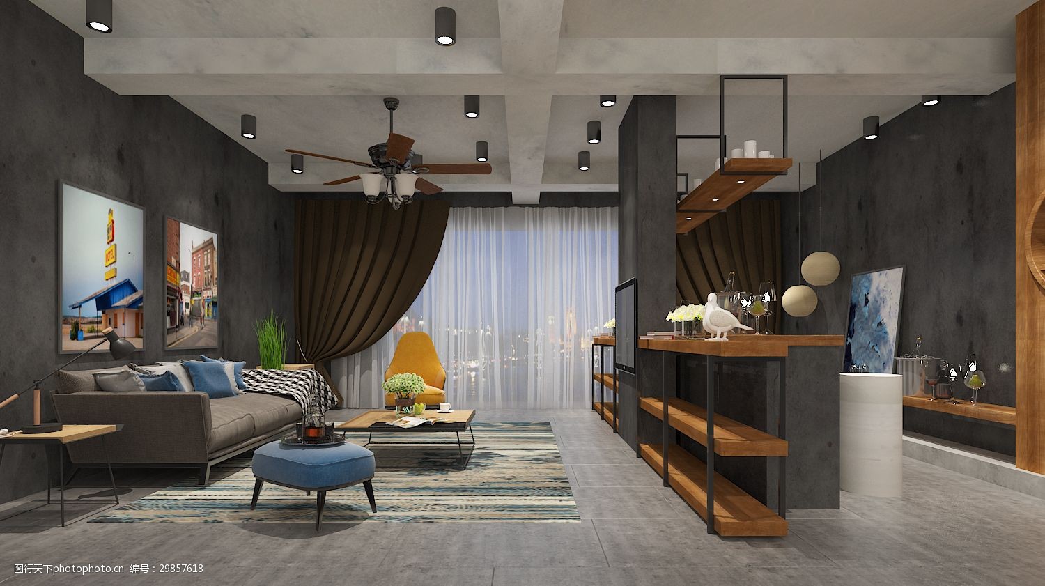 工业风格客厅空间装修设计效果图