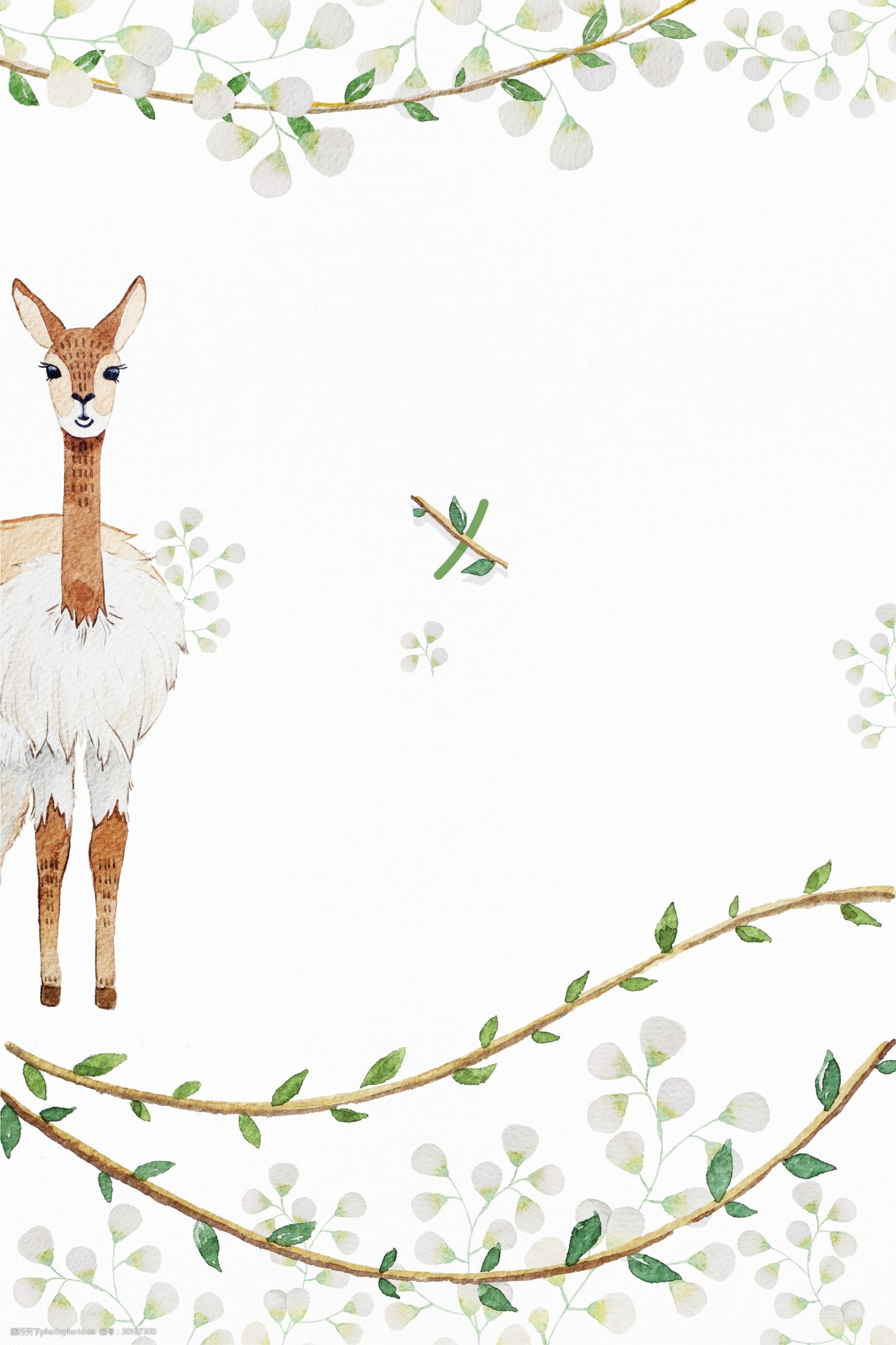 白色花枝毛鹿海报背景素材