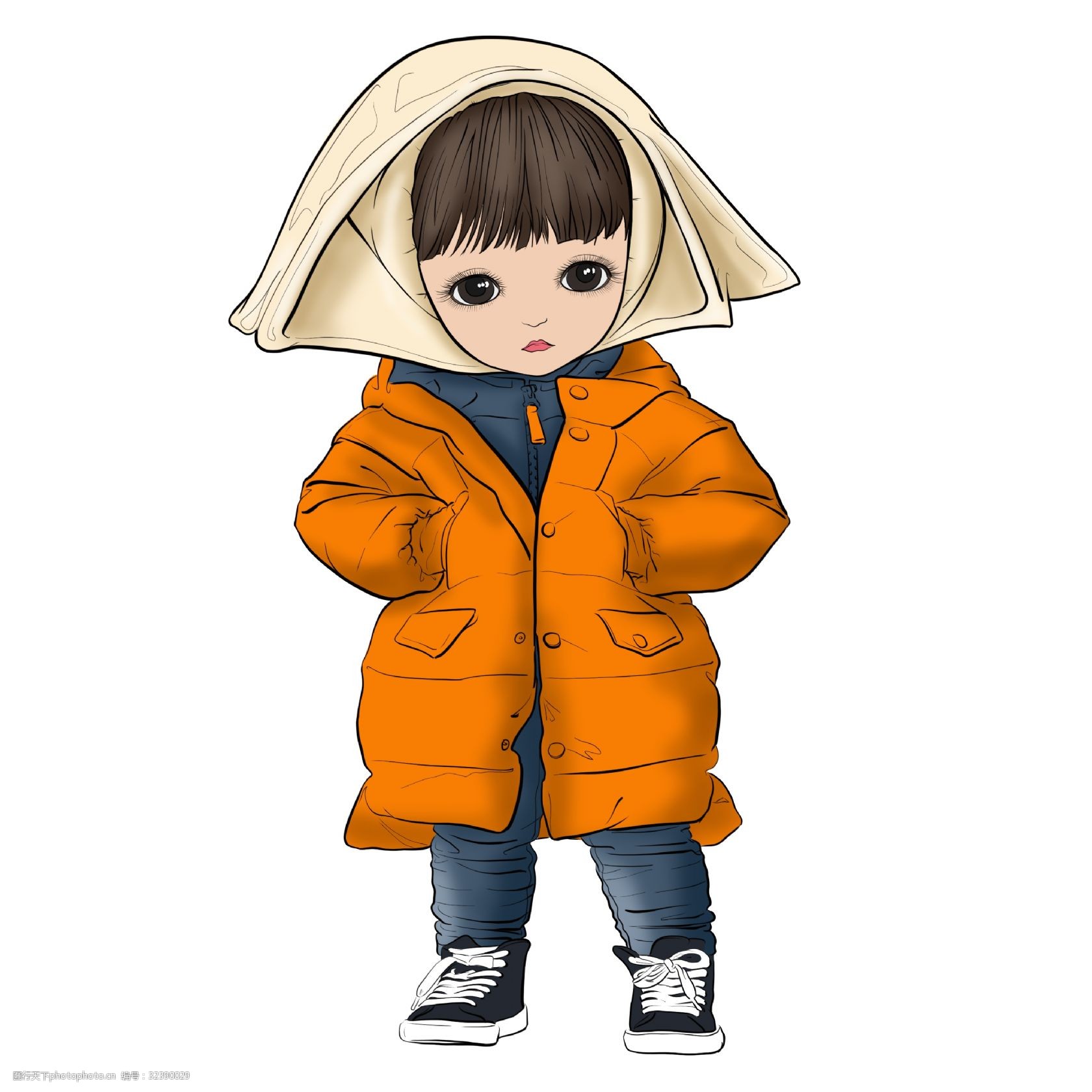 立冬橘色羽绒服饺子娃娃