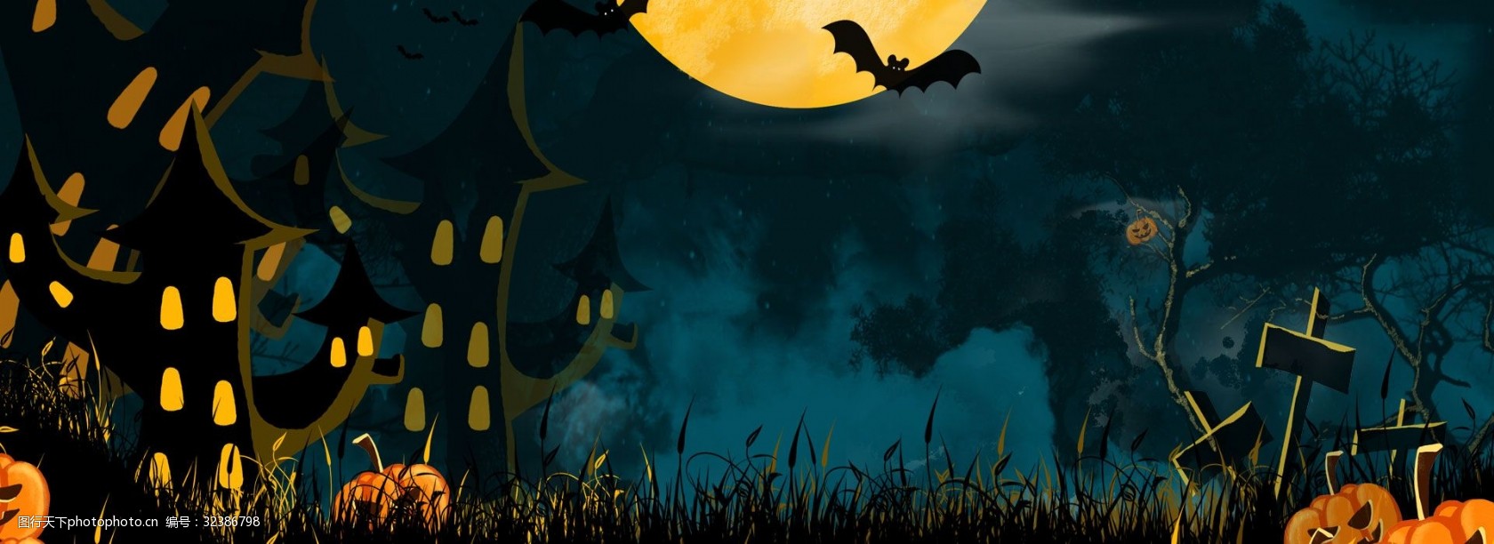 万圣节鬼节南瓜灯蝙蝠背景banner