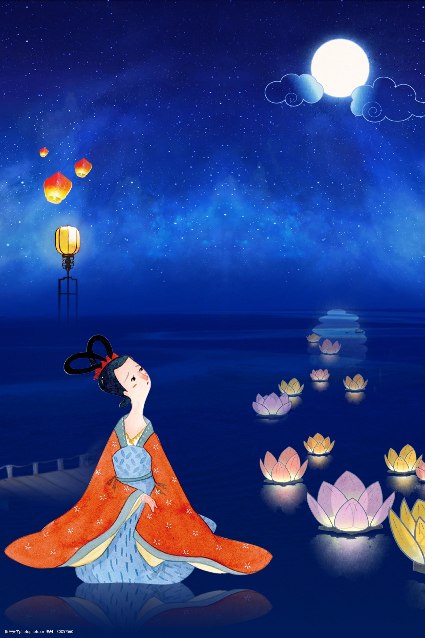 卡通人物和月亮海报背景