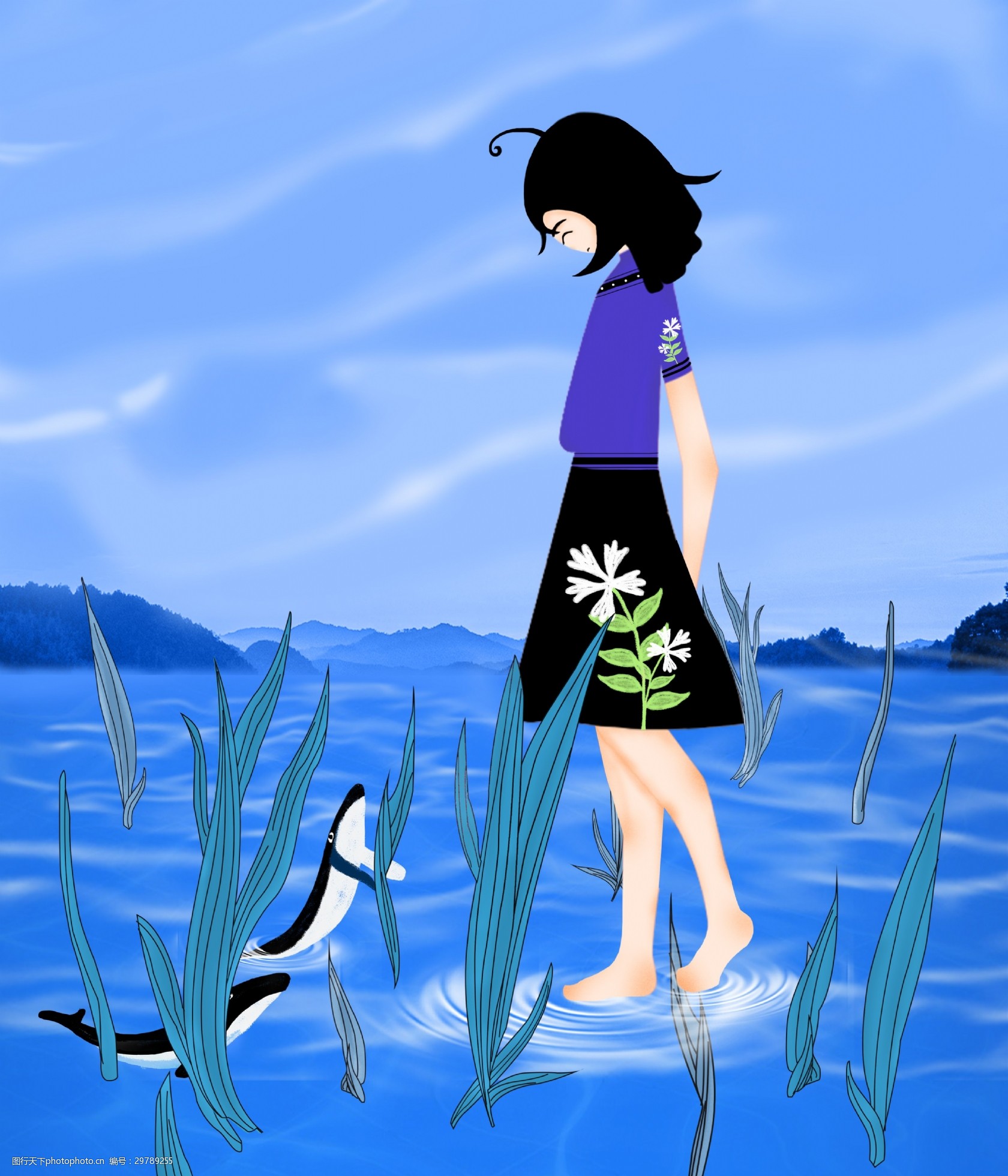 巨人女孩与海豚设计元素