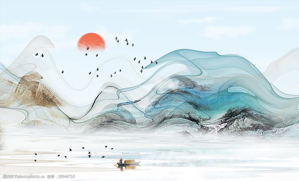 中国风抽象山水装饰画背景墙