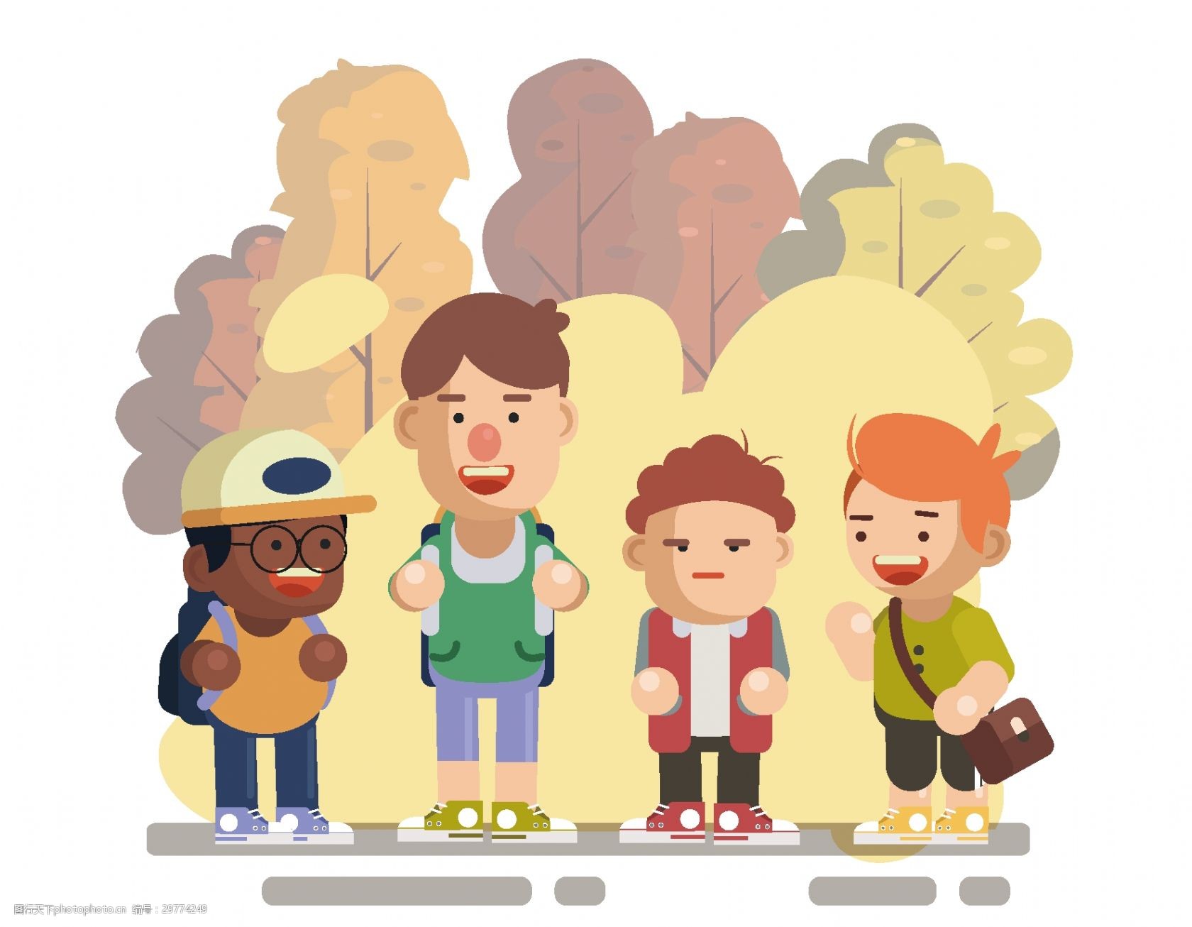 卡通学生野外旅行元素