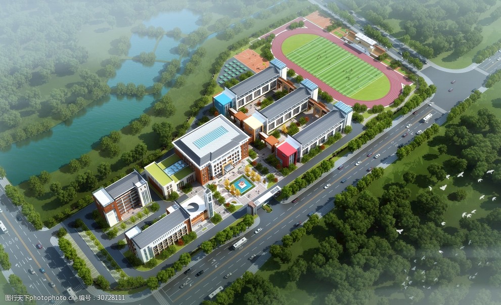 新中式学校鸟瞰