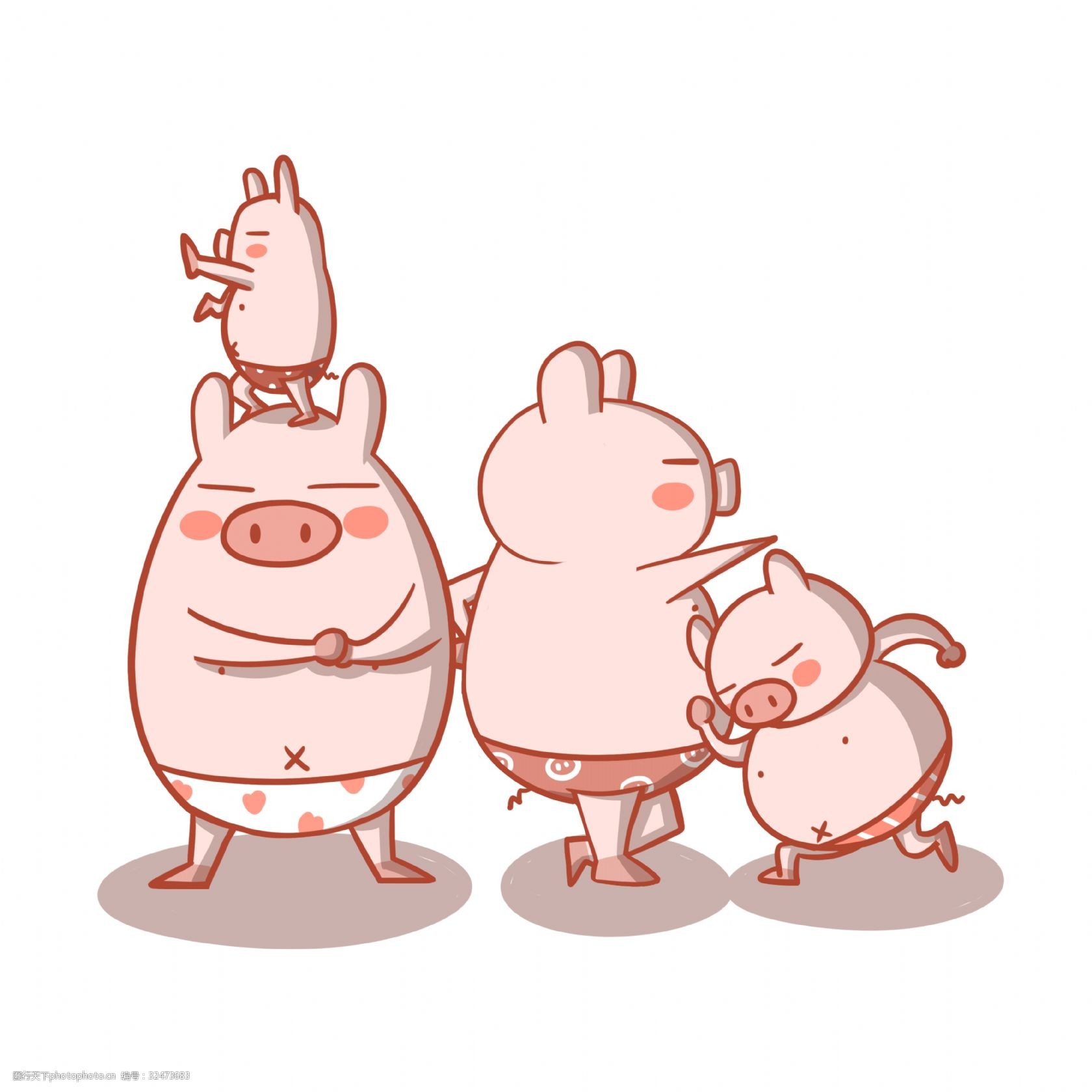 卡通小猪玩耍png透明底