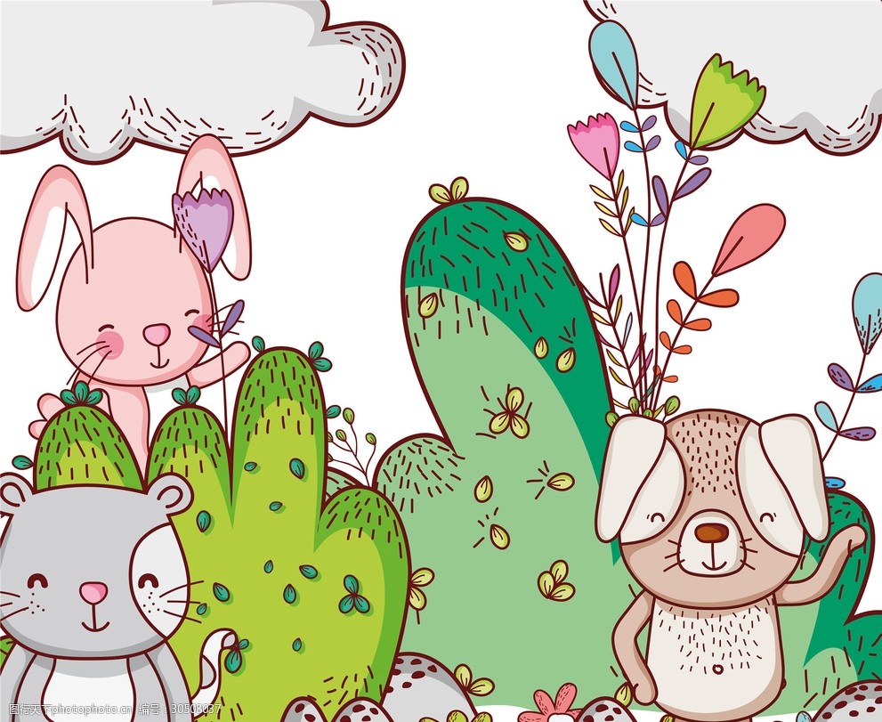手绘 可爱 卡通 动物 插画 兔子 卡通插画 设计 广告设计 移门图案