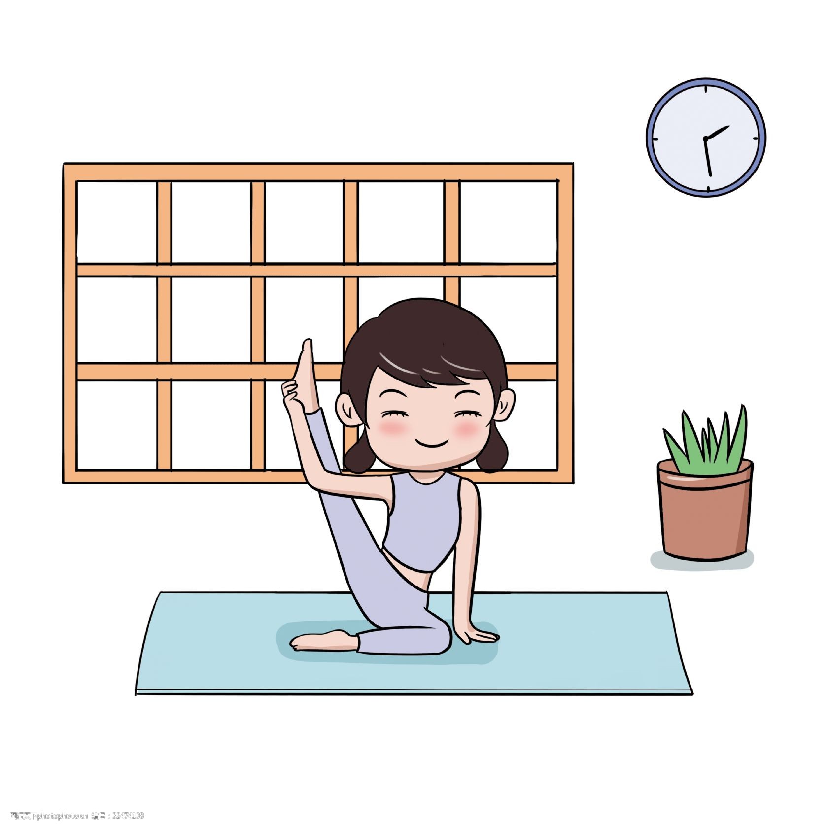 清新风早安世界瑜伽健身健康生活手绘插画