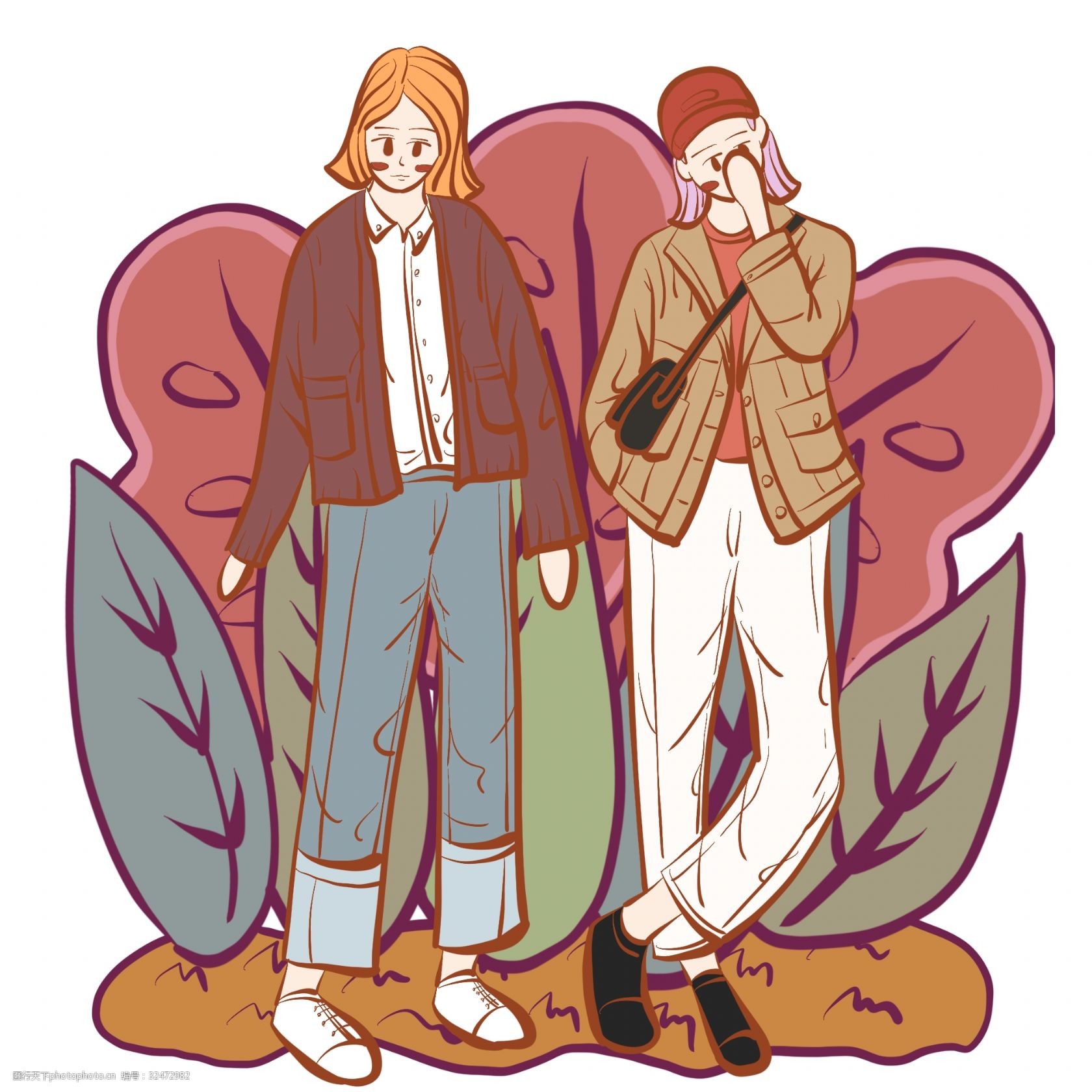 小清新文艺风少女卡通手绘小插画