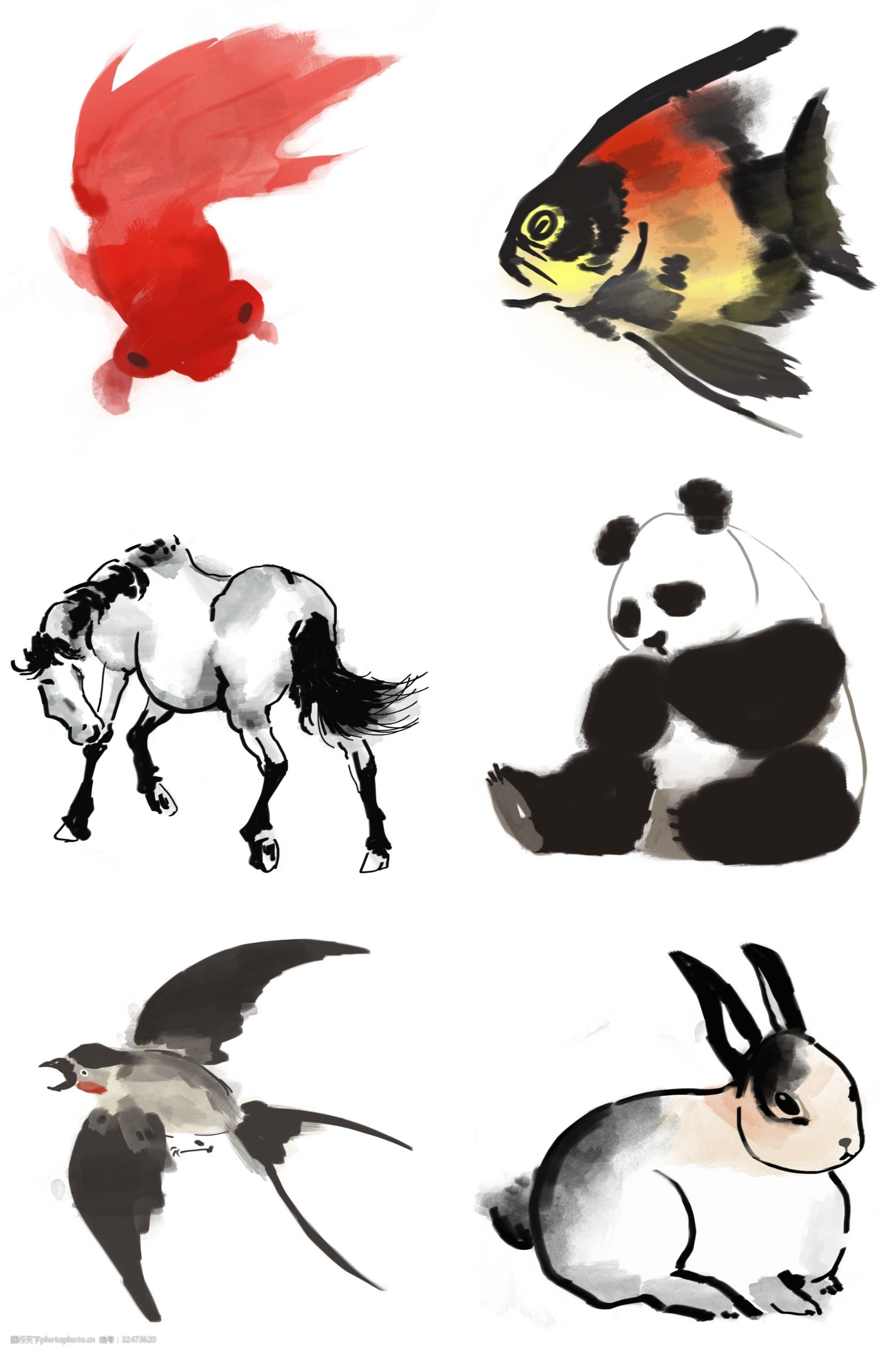 彩墨画简单动物图片
