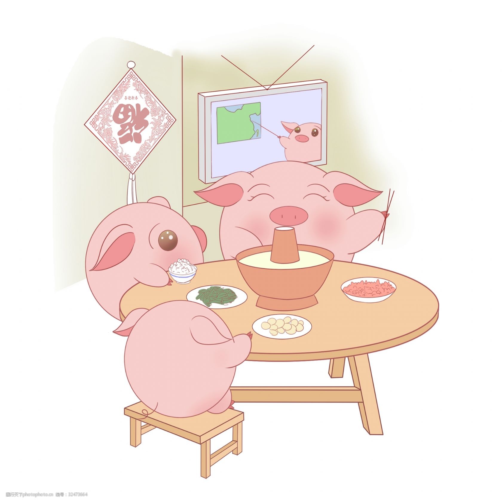 猪吃饭简笔画图片