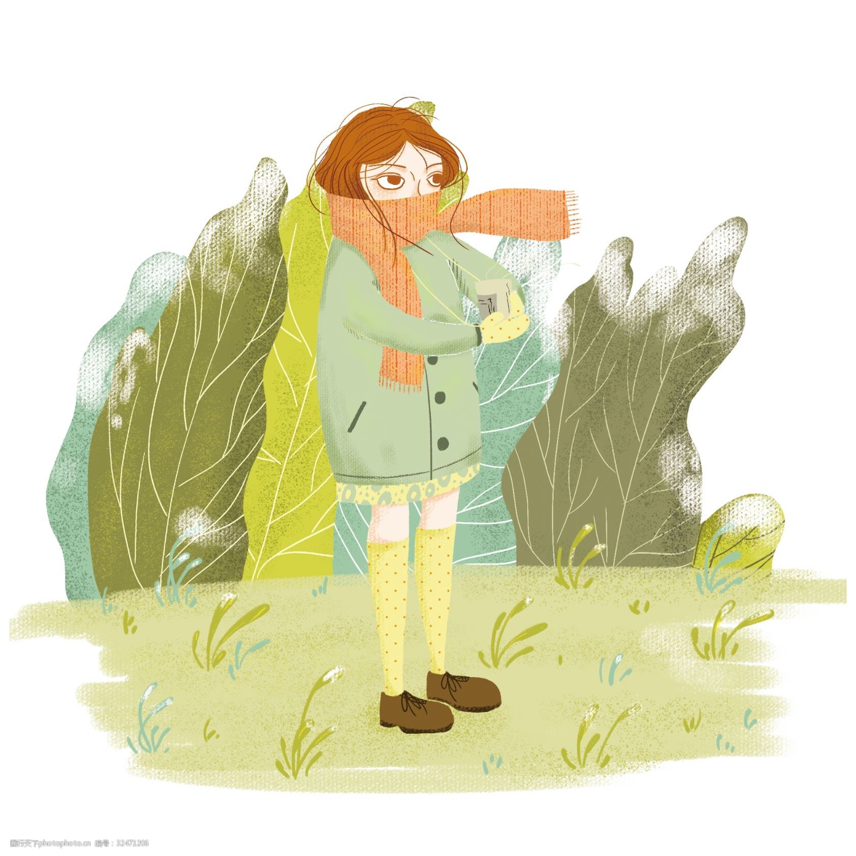 冬季冬天节气冬装卡通时尚围巾小美女