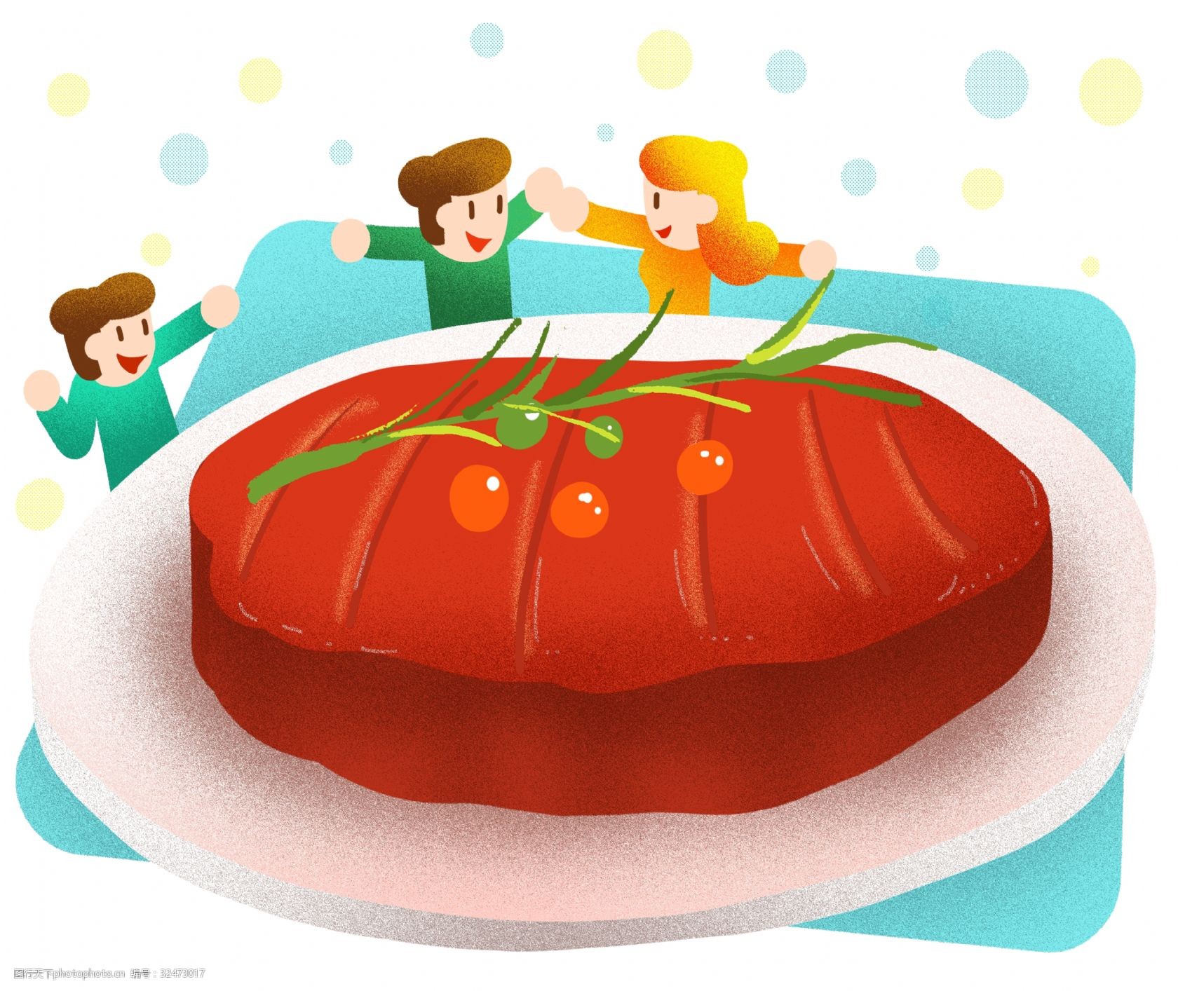 感恩节吃牛排插画