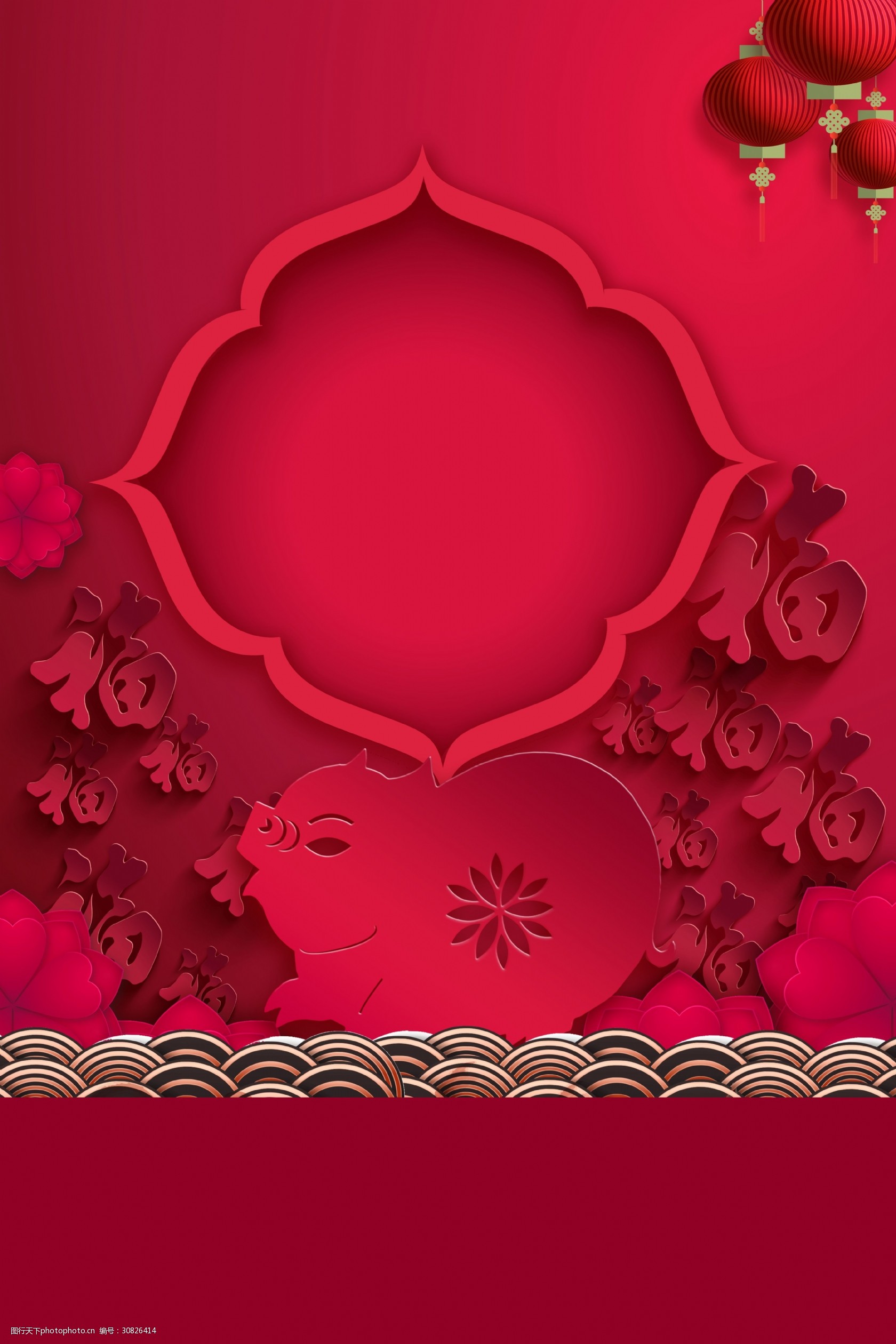 2019猪年剪纸风海报背景素材