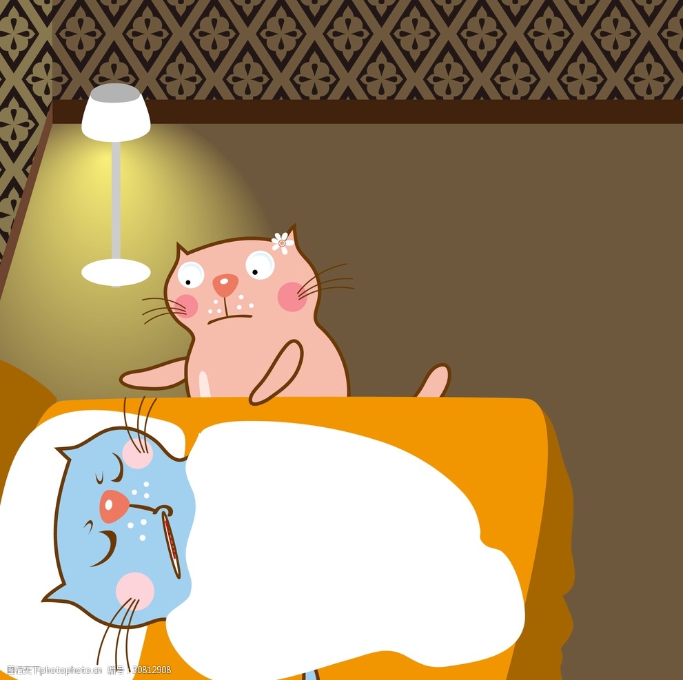 生病的猫咪卡通插图