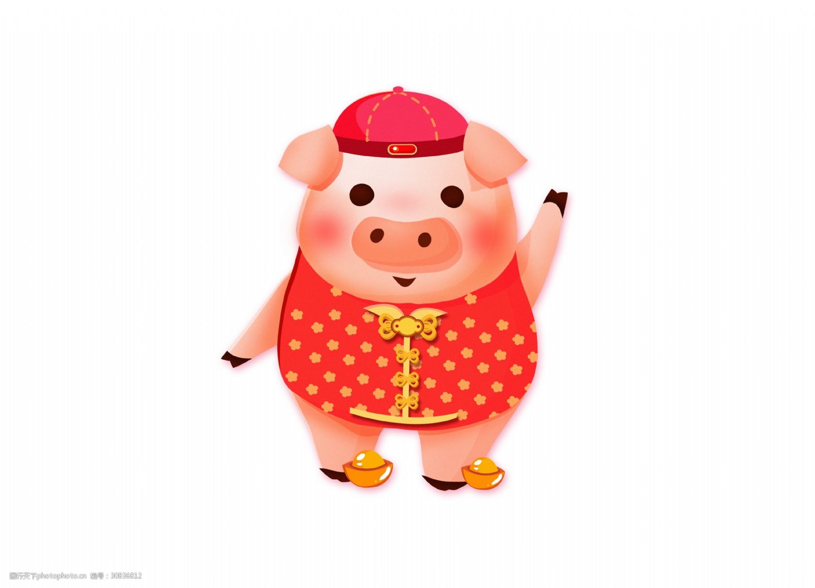 手绘卡通红色猪猪装饰素材 装饰 红色 喜庆 可爱 古典 手绘 卡通 猪猪