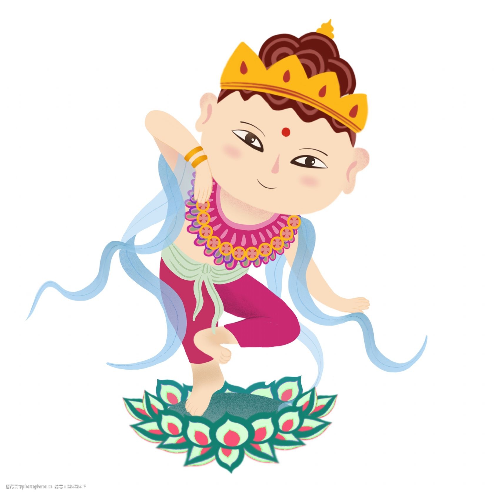 敦煌壁画飞天佛像卡通手绘插画