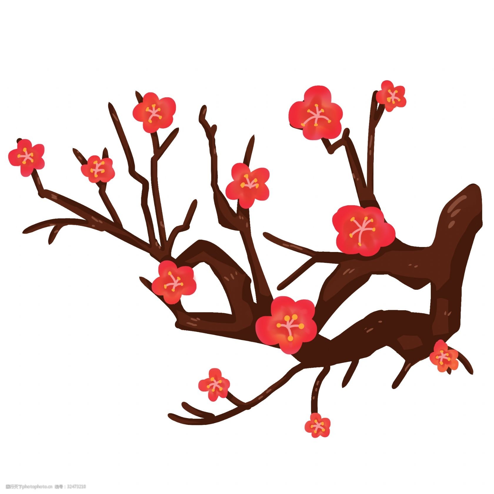 手绘红色梅花树枝图片素材免费下载 - 觅知网