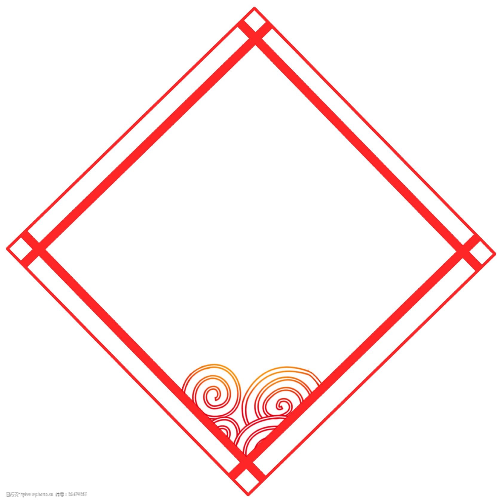 创意手绘中国风红色边框