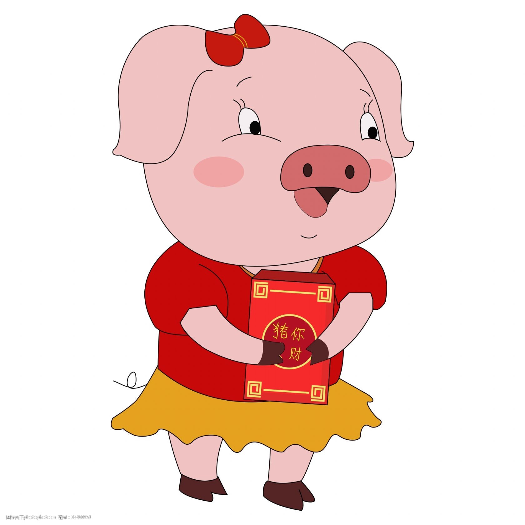 卡通矢量拿着红包的可爱过年女小猪