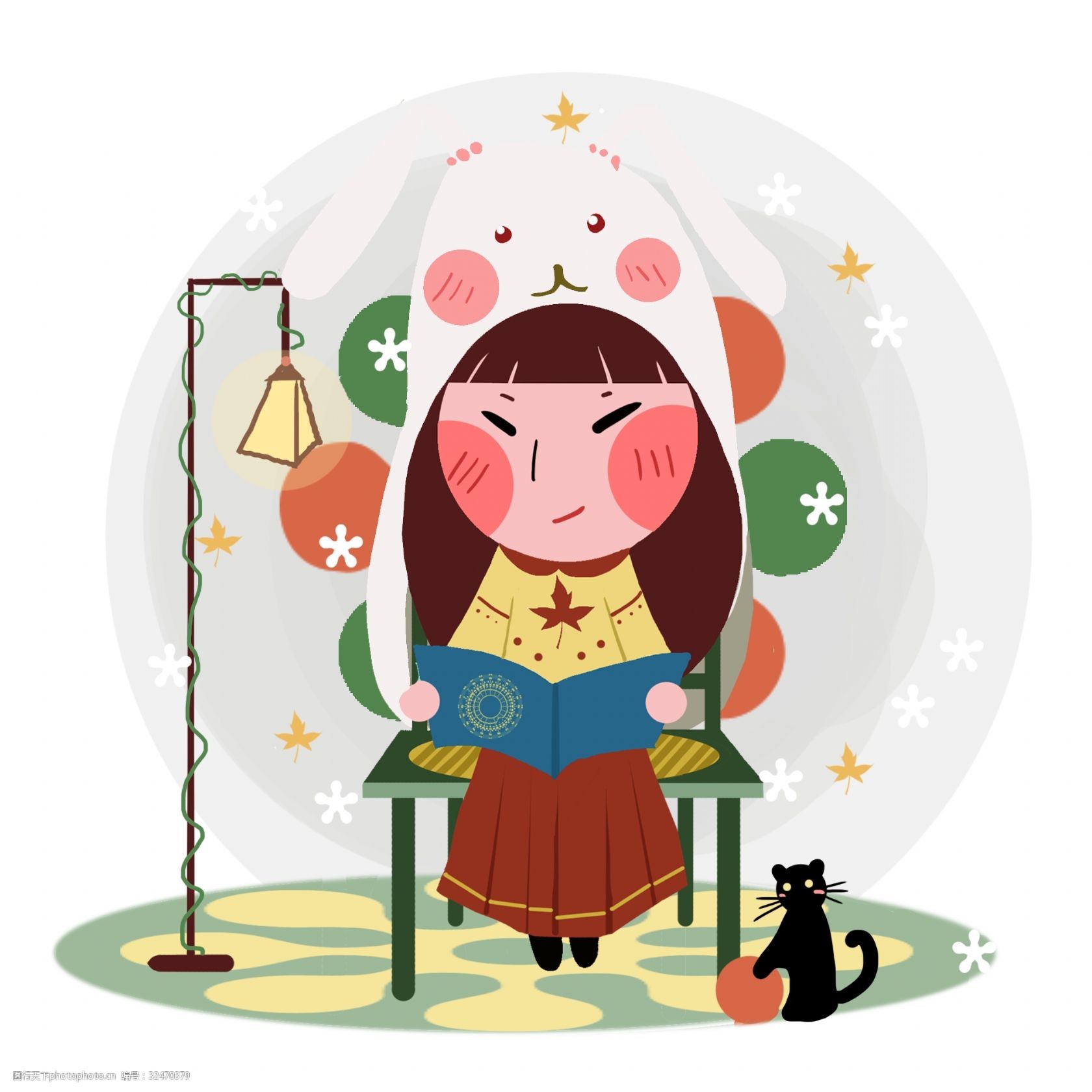 朗诵诗歌的清新小女孩插画