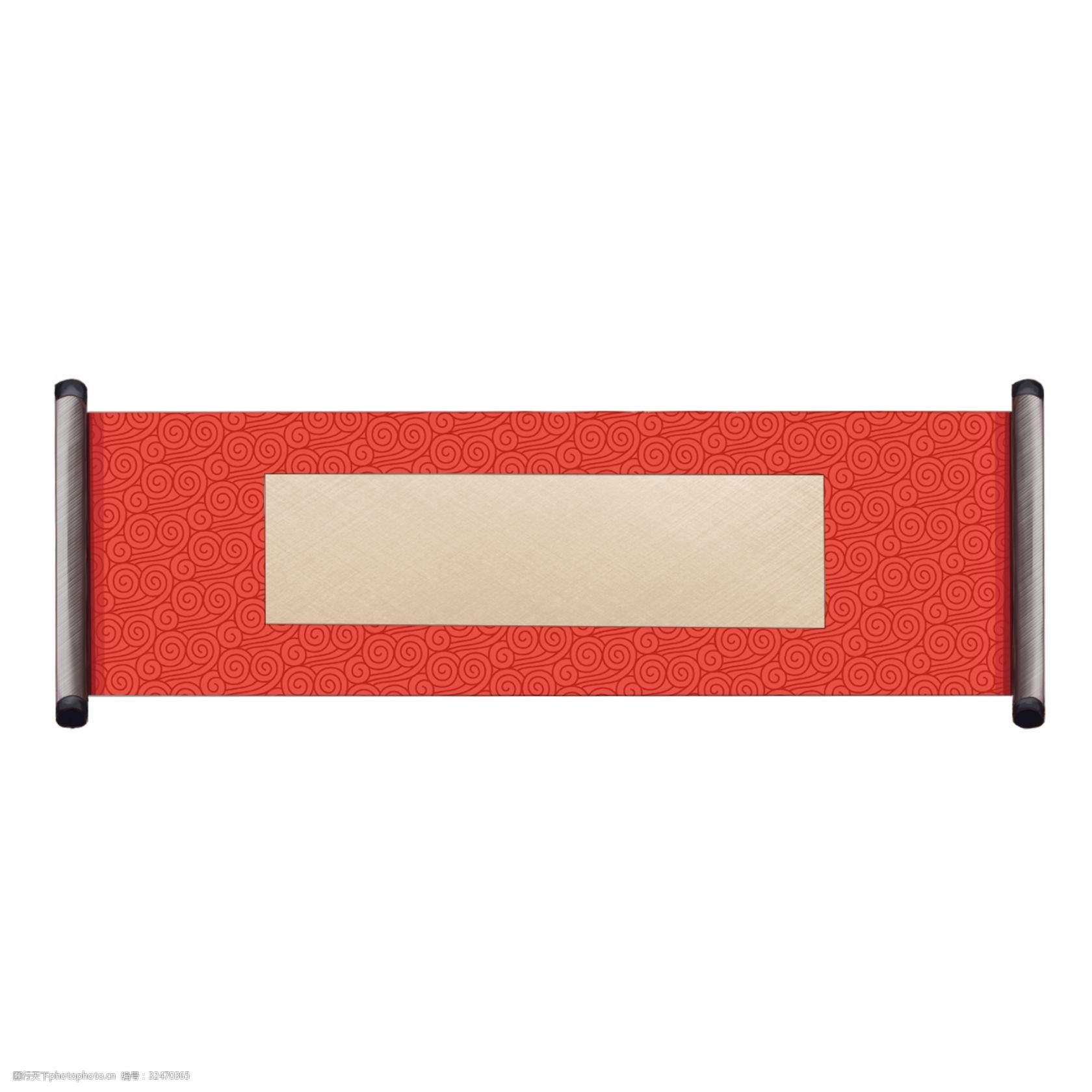 手绘红色卷轴卡通插画