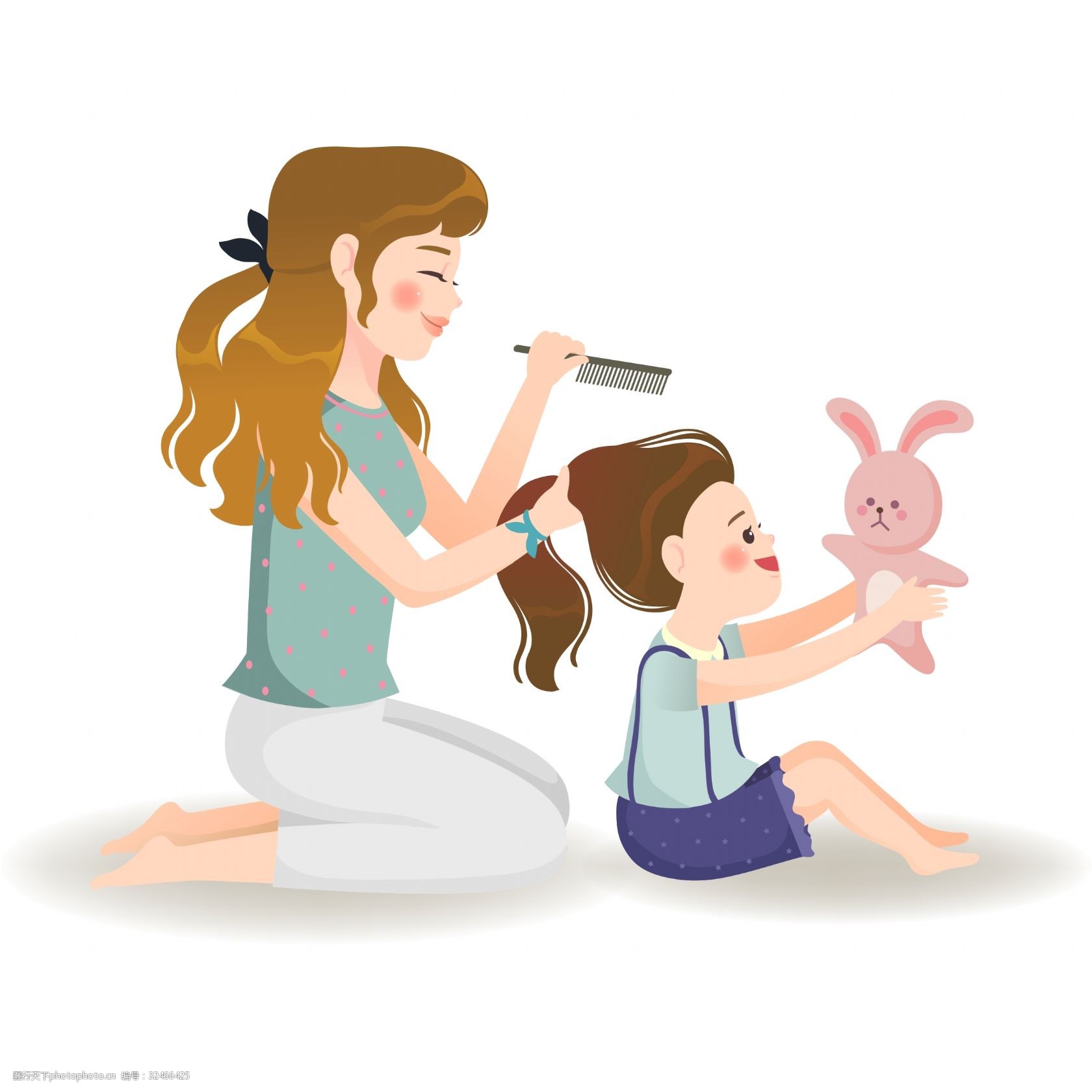 母亲节节日妈妈亲情温馨家人梳头发妇女节插画图片-千库网