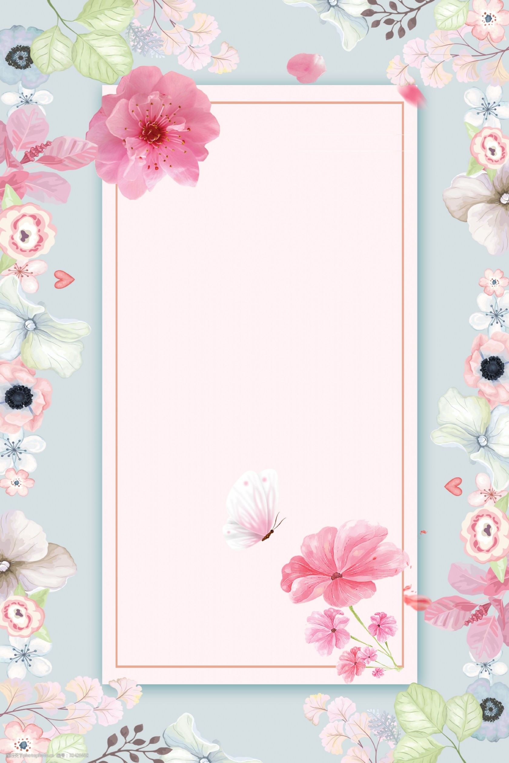 清新花朵粉色文艺背景海报