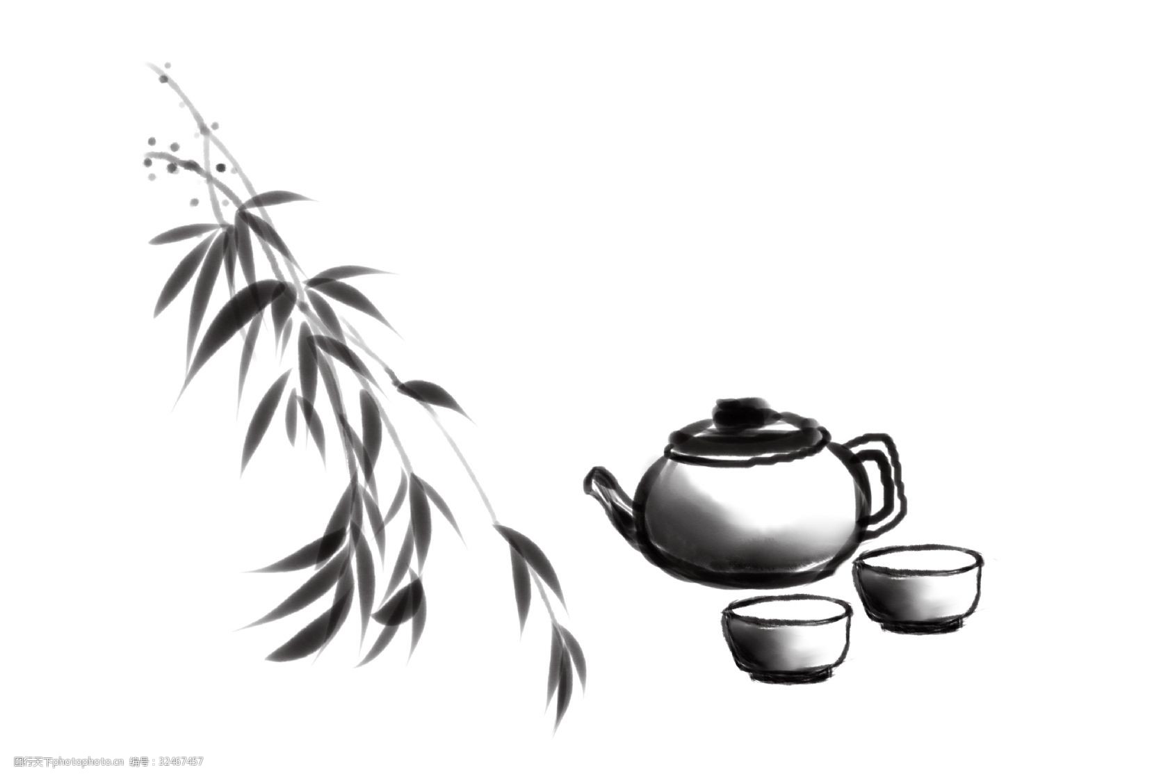 古风茶壶茶杯插画