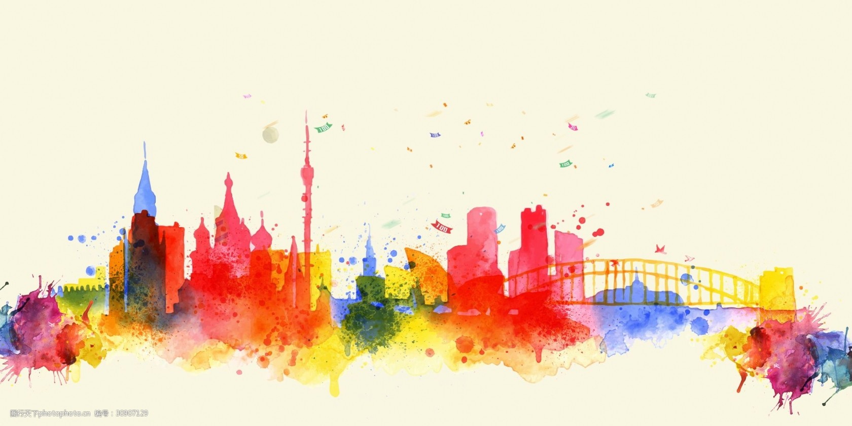 手绘彩色建筑海报背景素材