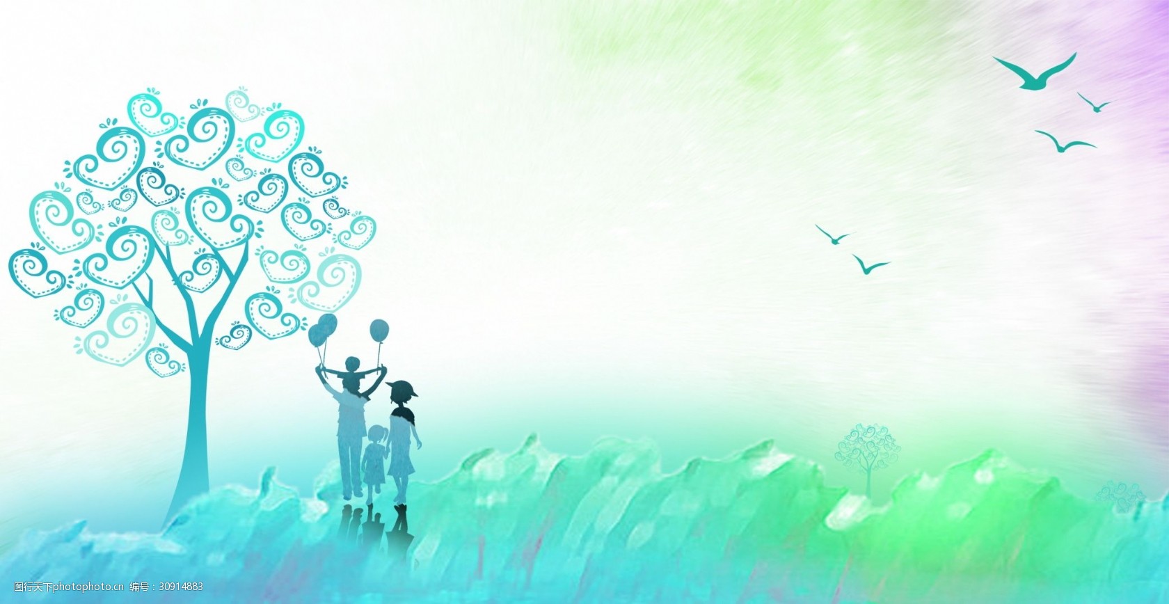 彩绘爱心树海报背景设计